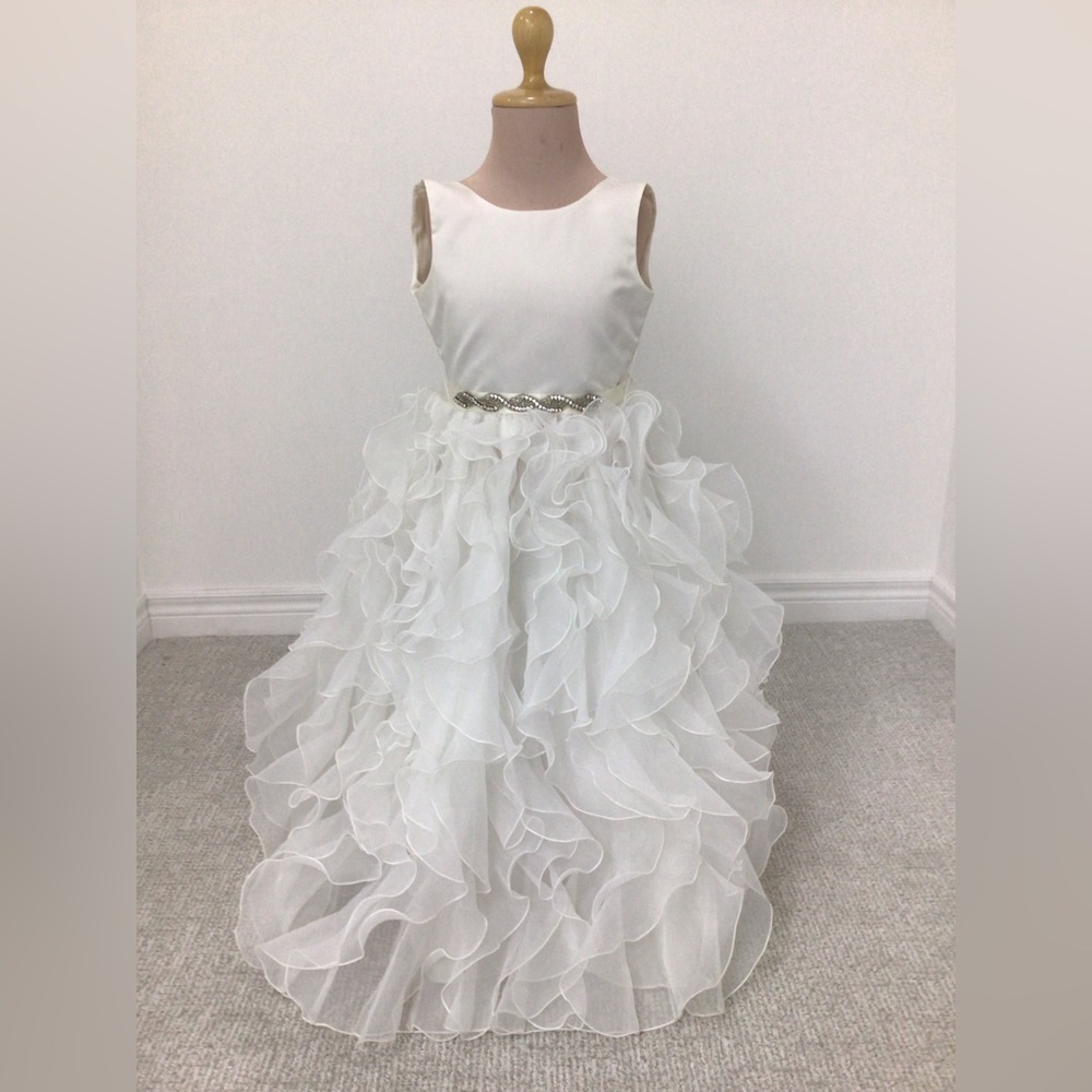 Elegant White Ruffled Flower Girl Dress - Rosebud 5122